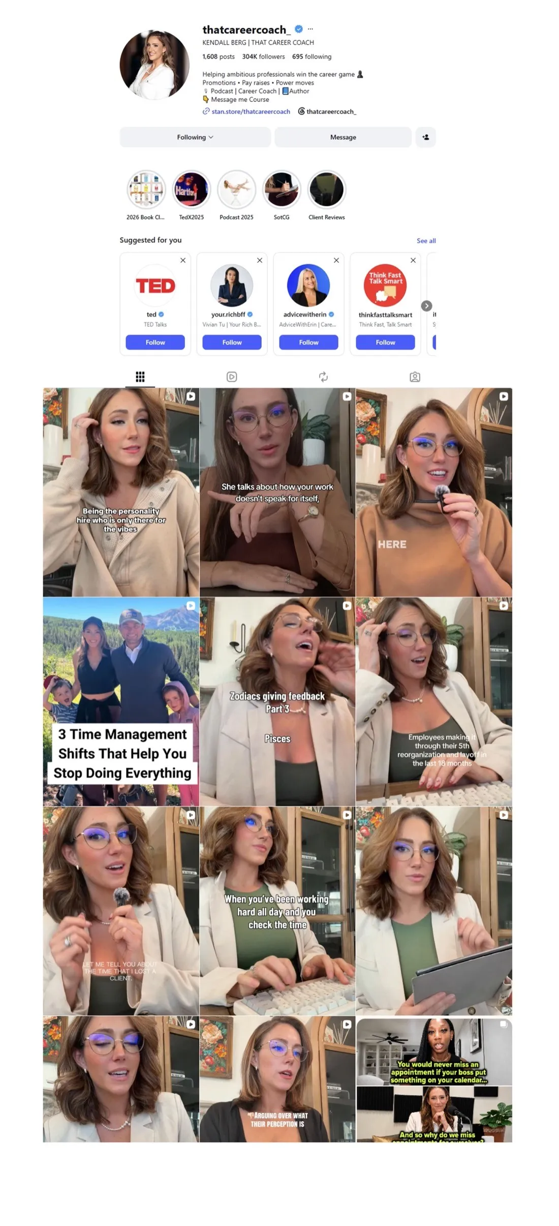 Kendall Berg Instagram audience growth to over 300K followers